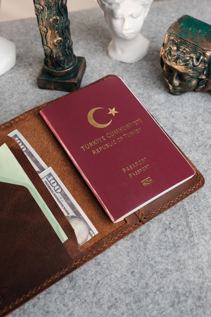 El Yapımı Deri Pasaport Kılıfı - Atlas