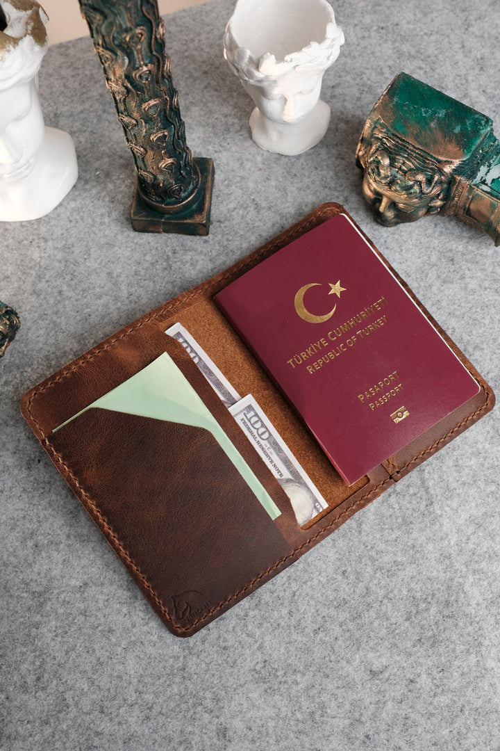 El Yapımı Deri Pasaport Kılıfı - Atlas